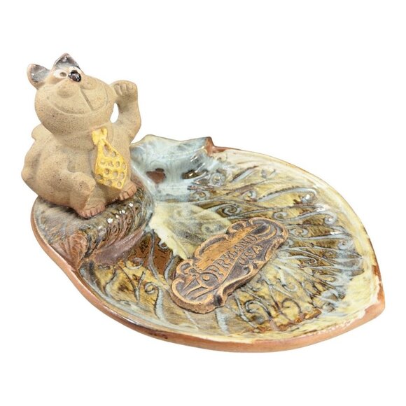 Vintage Pottery Craft Pryland USA Cat W Tie Trinket Dish Plate Hand Made Ceramic - Picture 3 of 10